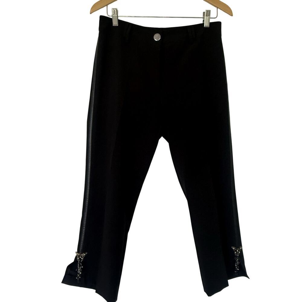 Y2k ABSOLU Confort Paris Black Butterfly Embellished Capri Pants US 8 FR 40 Chic - Picture 2 of 11